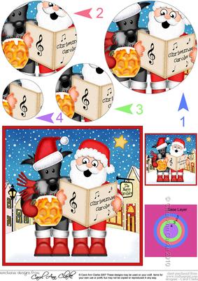 Singing Santa & Scottie Dog Merry Carollers Circle Pyramage