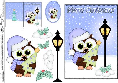 Christmas Little Hoot Owl Lamp Post 5x7 3D Decoupage