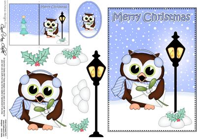 Christmas Little Hoot Owl Lamp Post 5x7 3D Decoupage