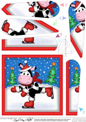 Xmas Skating Milly Moo Cow Fan Pyramage Topper
