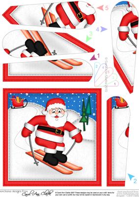 Xmas Skiing Santa Fan Pyramage Topper