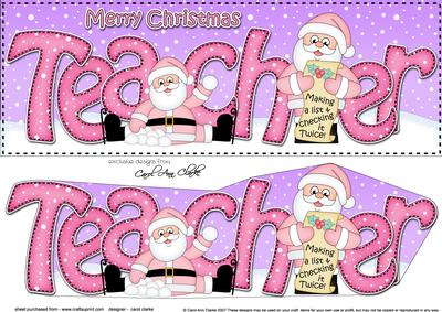 Large Dl Xmas Teacher Santa 3D Decoupage