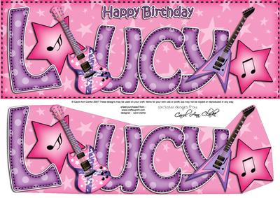 Large Dl Birthday Lucy Guitars 3D Decoupage