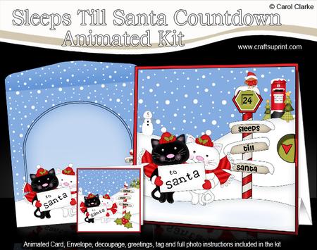 3D Xmas Cute Little Cats Sleeps Till Santa Animated Card