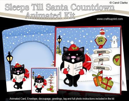 3D Xmas Little Cat Sleeps Till Santa Animated Card