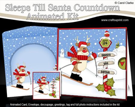 3D Xmas Rudolph Sleeps Till Santa Animated Card