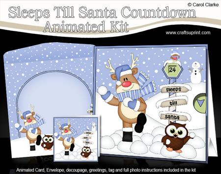 3D Xmas Rudolph & Hoot Owl Sleeps Till Santa Animated Card