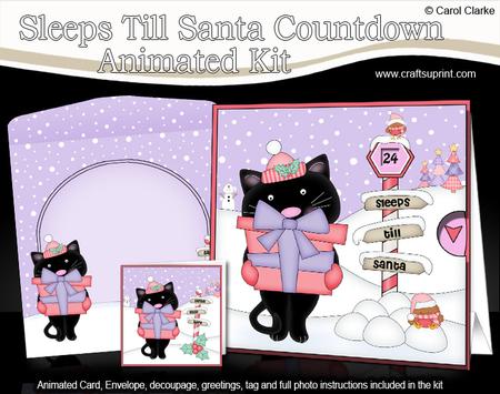 3D Xmas Cute Little Cat Sleeps Till Santa Animated Card