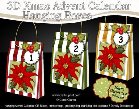 3D Poinsettia Xmas Hanging Advent Calendar Box Kit