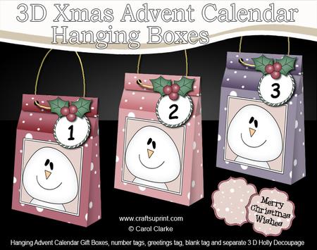 3D Pastel Snowmen Xmas Hanging Advent Calendar Box Kit