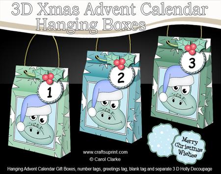 3D Denis Dinosaur Xmas Hanging Advent Calendar Box Kit