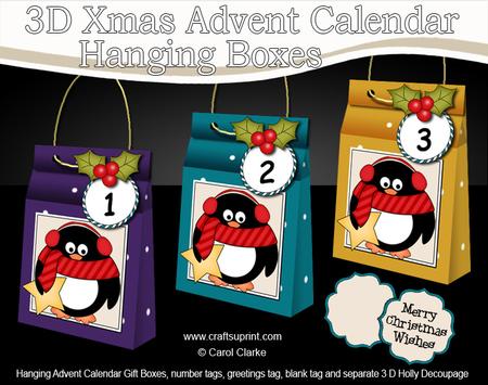 3D Pip Penguin Xmas Hanging Advent Calendar Box Kit
