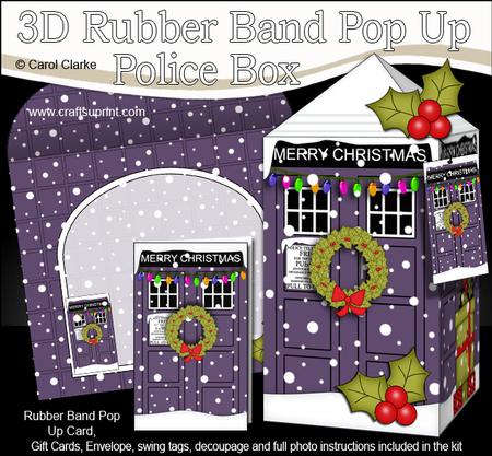 3D Christmas Police Box Rubber Band Pop Up Card