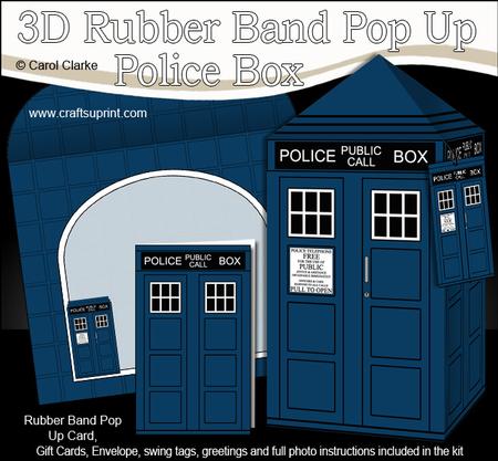 3D Police Box Rubber Band Pop Up Card