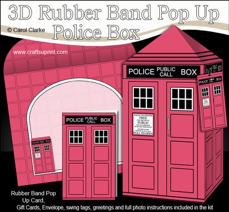 3D Police Box Rubber Band Pop Up Card