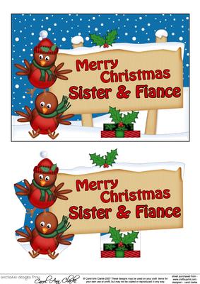 Xmas Sister & Fiance Robins Signpost 5x7 Easicut Decoupage