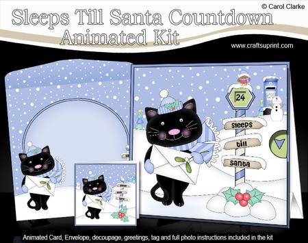 3D Xmas Cute Little Cat Sleeps Till Santa Animated Card