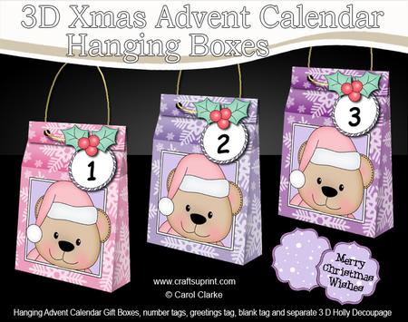 3D Livvy Bear Xmas Hanging Advent Calendar Box Kit