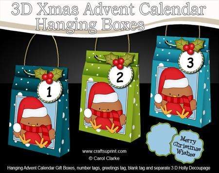 3D Little Bobbin Robin Xmas Hanging Advent Calendar Box Kit
