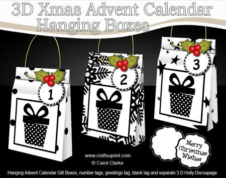 3D Monochrome Xmas Hanging Advent Calendar Box Kit