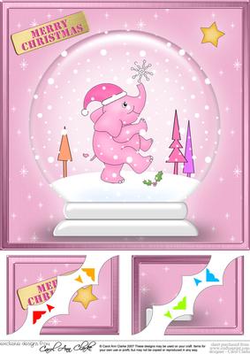 8 x 8 Xmas Elephant Snowglobe Scalloped Corner Topper
