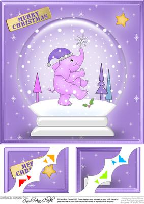 8 x 8 Xmas Elephant Snowglobe Scalloped Corner Topper