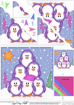 Xmas Penguin Tree Felties Scallop Corner Side Stacker Topper