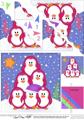 Xmas Penguin Tree Felties Scallop Corner Side Stacker Topper