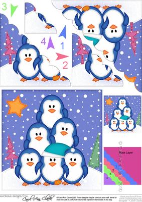 Xmas Penguin Tree Felties Scallop Corner Side Stacker Topper