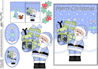 5x7 Christmas Santa's Presents 3D Decoupage