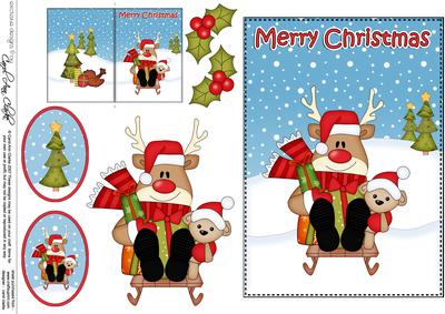 5x7 Christmas Sledging Rudolph 3D Decoupage