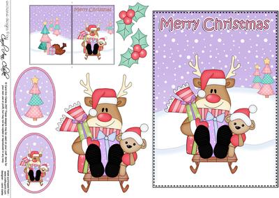 5x7 Christmas Sledging Rudolph 3D Decoupage