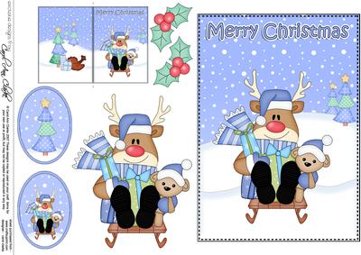 5x7 Christmas Sledging Rudolph 3D Decoupage