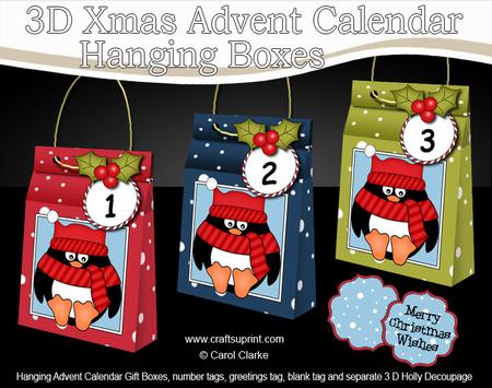 3D Pip Penguin Xmas Hanging Advent Calendar Box Kit