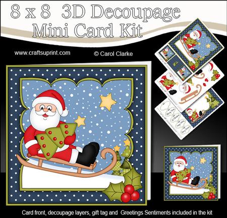 8x8 Xmas Sledging Santa Mini Kit 3D Decoupage