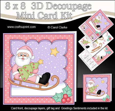 8x8 Xmas Sledging Santa Mini Kit 3D Decoupage