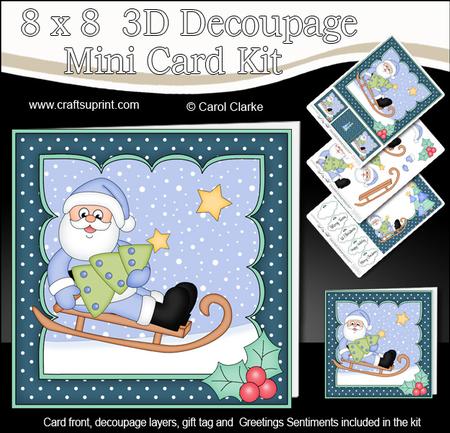 8x8 Xmas Sledging Santa Mini Kit 3D Decoupage