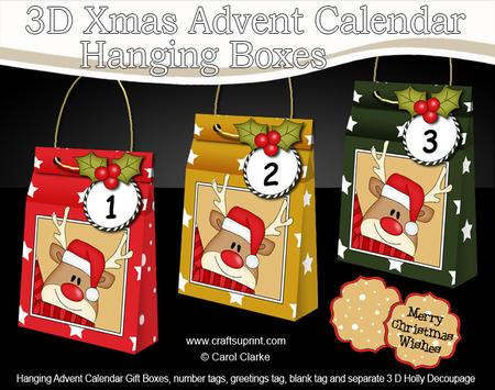 3D Rudolph Xmas Hanging Advent Calendar Box Kit