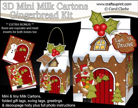3D Xmas Rudolph Milk Carton Gingerbread House Treat Boxes