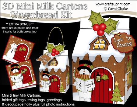 3D Xmas Snowman Milk Carton Gingerbread House Treat Boxes