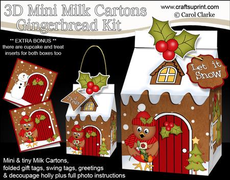 3D Xmas Robin Milk Carton Gingerbread House Treat Boxes