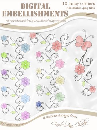 'organza Butterfly and Flower Corner' Digital Embellishments