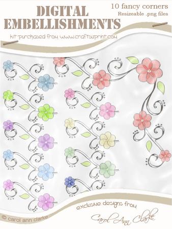 'organza and Pearl Flower Corner' Digital Embellishments