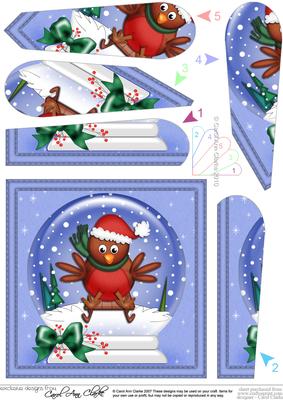 Xmas Cute Robin Snowglobe Fan Pyramage Topper