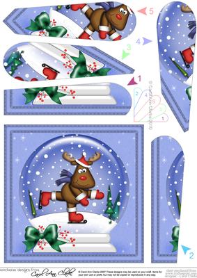 Xmas Rudolph Snowglobe Fan Pyramage Topper