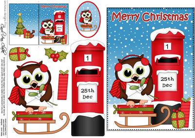5x7 Christmas Little Hoot Owl Postbox 3D Decoupage