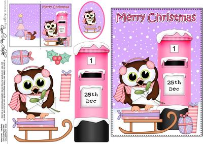 5x7 Christmas Little Hoot Owl Postbox 3D Decoupage