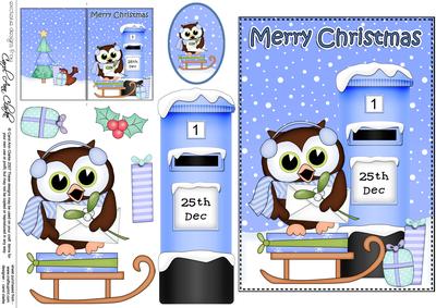 5x7 Christmas Little Hoot Owl Postbox 3D Decoupage