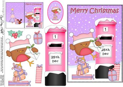 5x7 Christmas Bobbin Robin Postbox 3D Decoupage