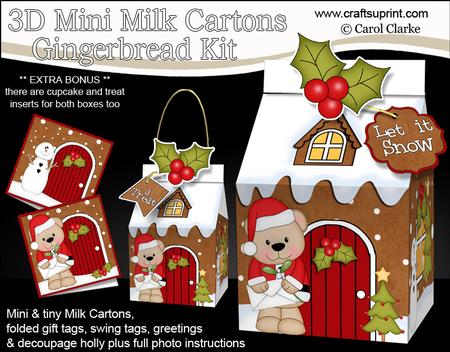 3D Xmas Teddy Tess Milk Carton Gingerbread House Treat Boxes